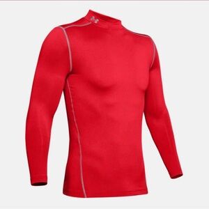 Red Mock Neck Fitted Coldgear Under Armour Long Sleeve - Mens Medium